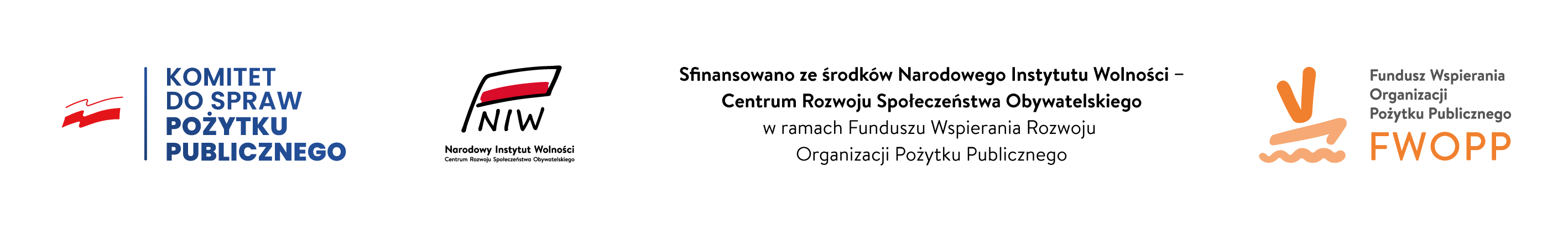 Sfinansowano ze środków Narodowego Instytutu Wolności — Centrum Rozwoju Społeczeństwa Obywatelskiego w ramach Funduszu Wspierania Rozwoju Organizacji Pożytku Publicznego. Logotypy: Komitet do spraw Pożytku Publicznego, Narodowy Instytut Wolności, FWOPP